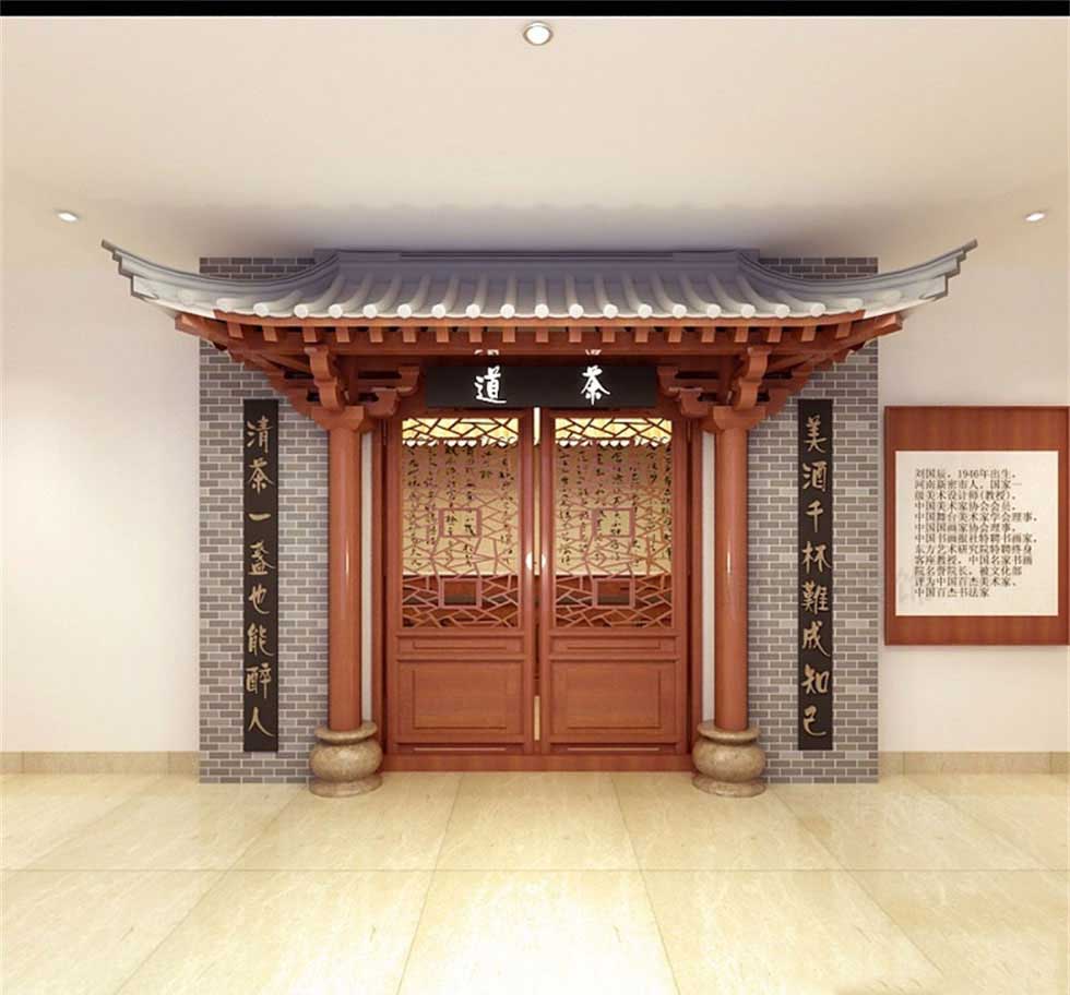 中式古玩字画展厅入户装修设计