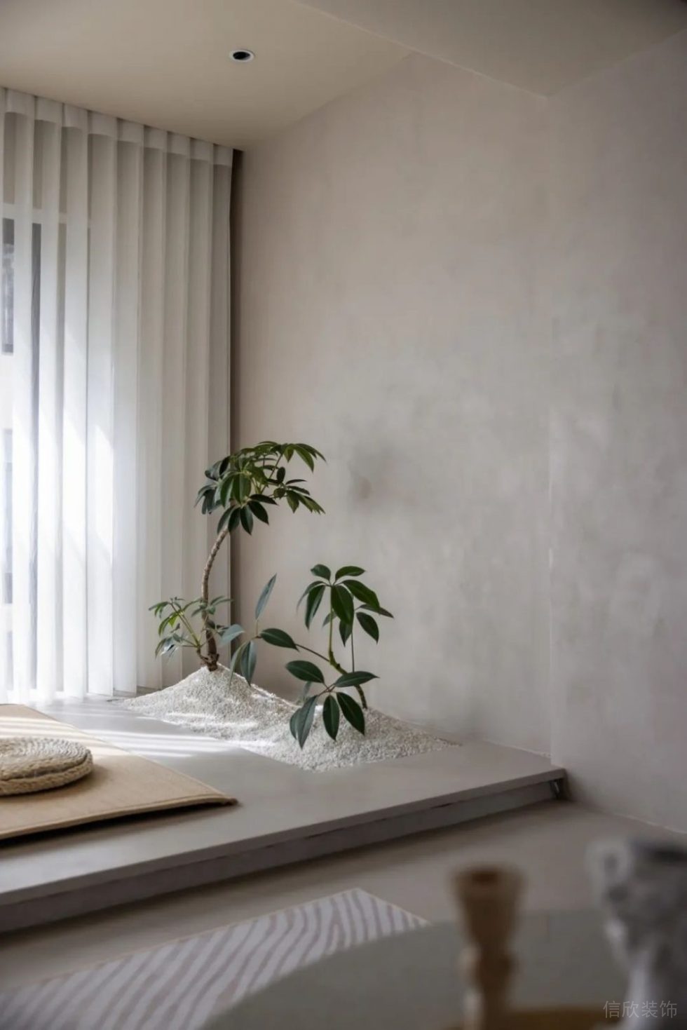 极简风格办公空间榻榻米茶室绿植景观效果图
