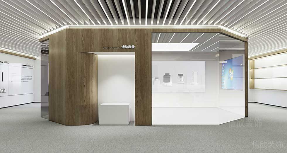 现代简约风格办公空间产品展厅走道空间设计图