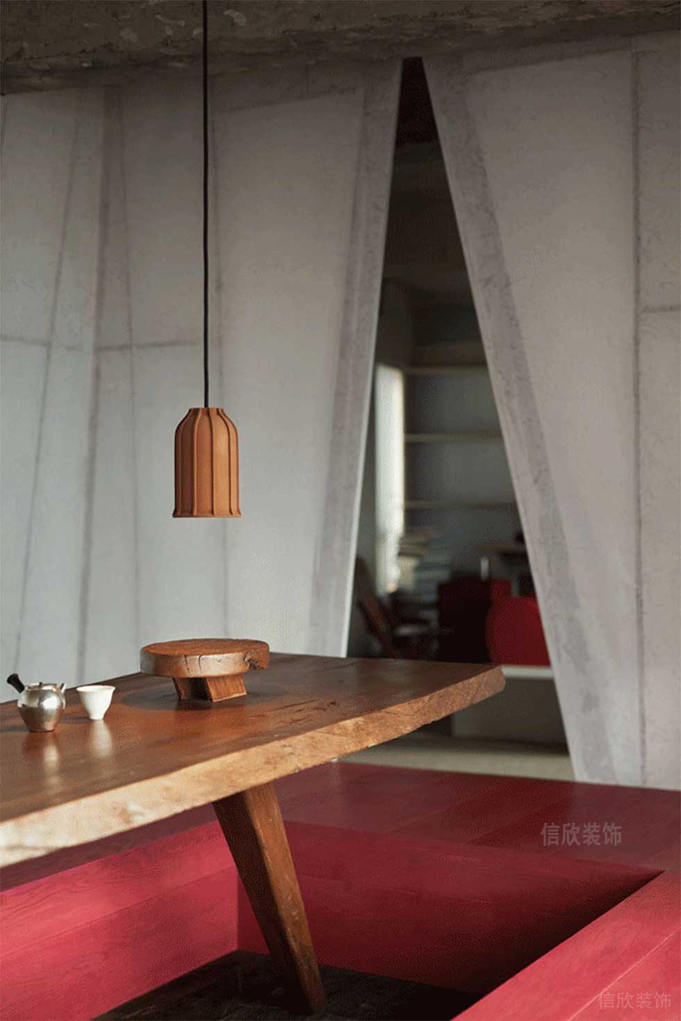 新中式风格商务写字楼茶室艺术吊灯效果图