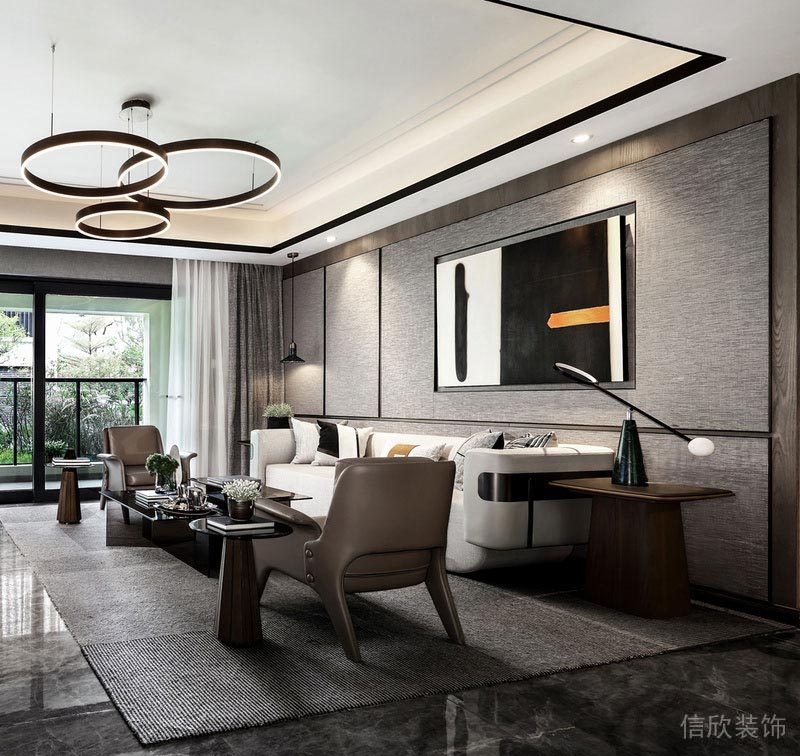 深圳蛇口家庭新房全包装修方案客厅沙发背景