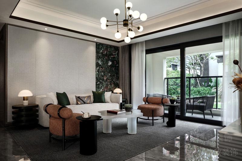 深圳石岩家庭新房全包装修客厅白色沙发
