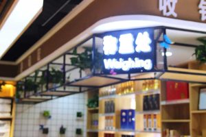称重处超市装修效果天花线条金属黑色框架创意植物装修效果