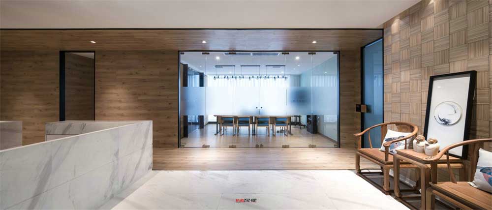 深圳南山智慧广场新中式风格办公室装修设计案例前厅