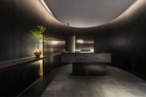 深圳盐田新中式风格川菜馆装修设计前台接待厅效果图