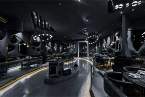 深圳盐田后现代黑灰色系餐饮店装修设计大厅效果图