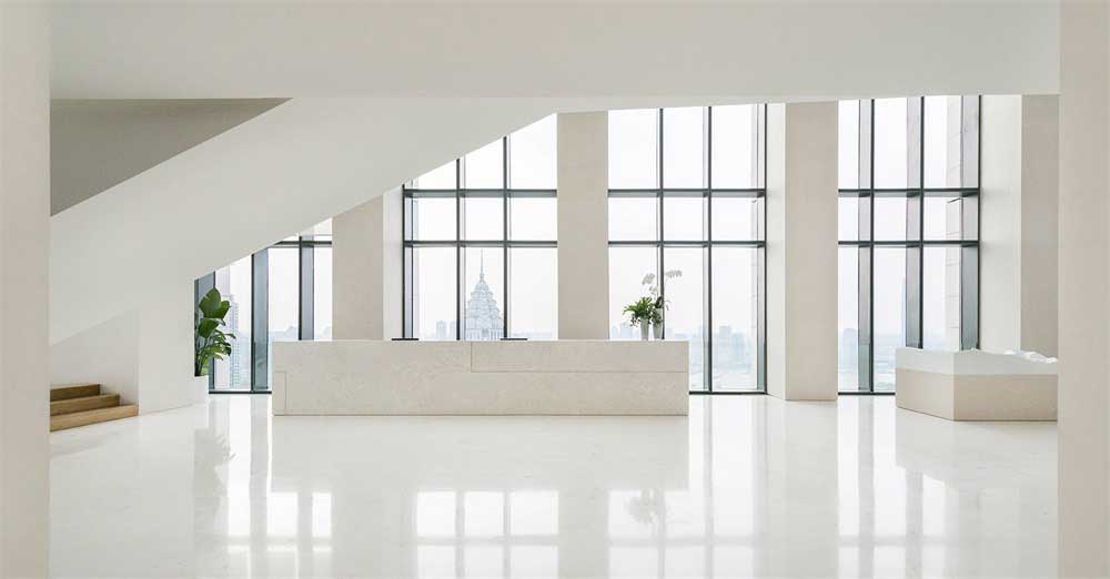 深圳南山1000平方简约风格复式办公室装修一层前台接待区
