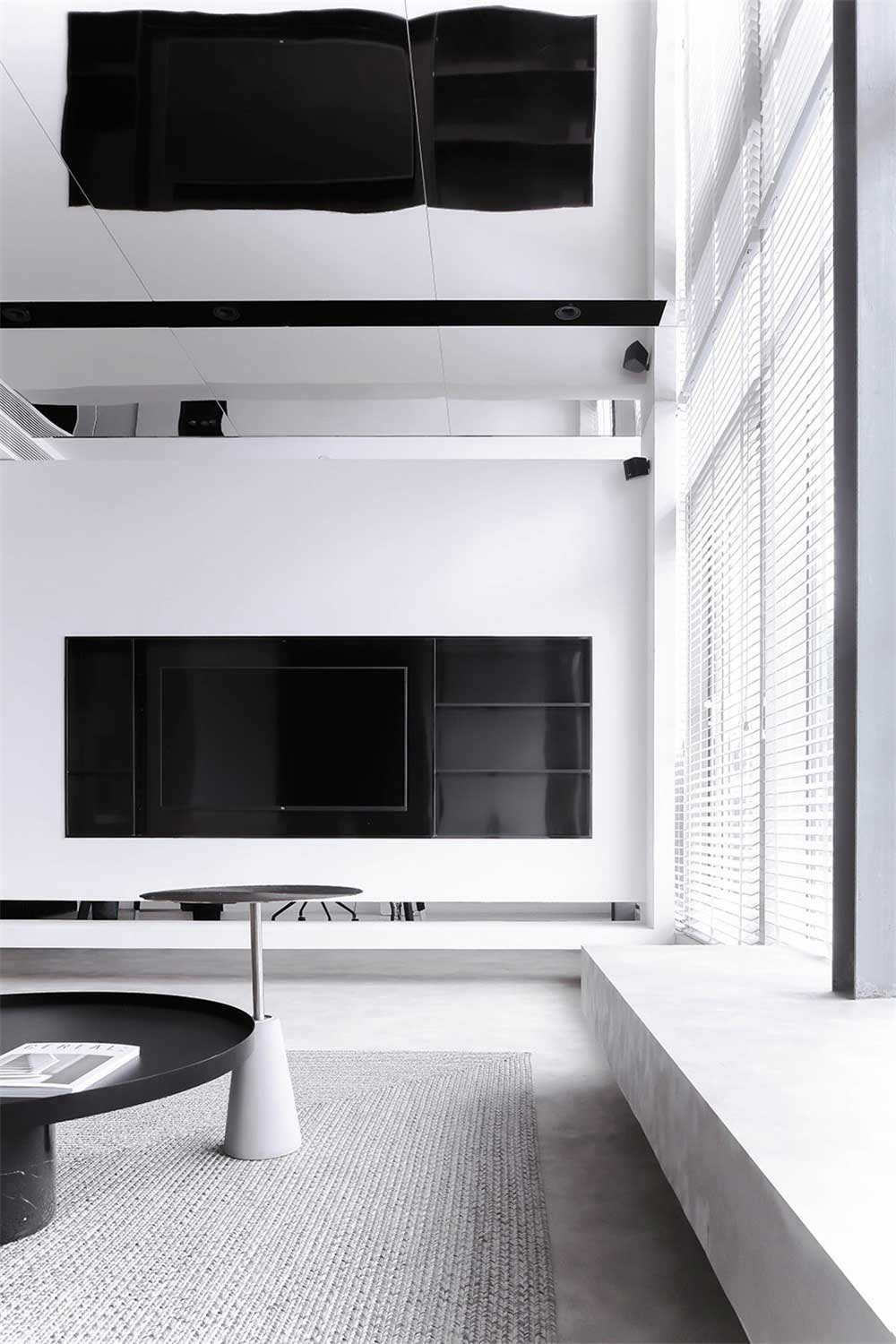 深圳现代简约风格黑白色调办公室设计装修——电视背景墙