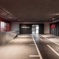 工业风直线线条指示设计效果图pvc地板装修红色金属镂空墙板