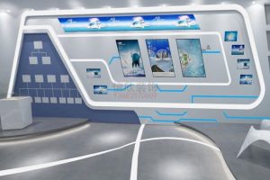 展示区弧形地面砖背景墙灯光效果图设计