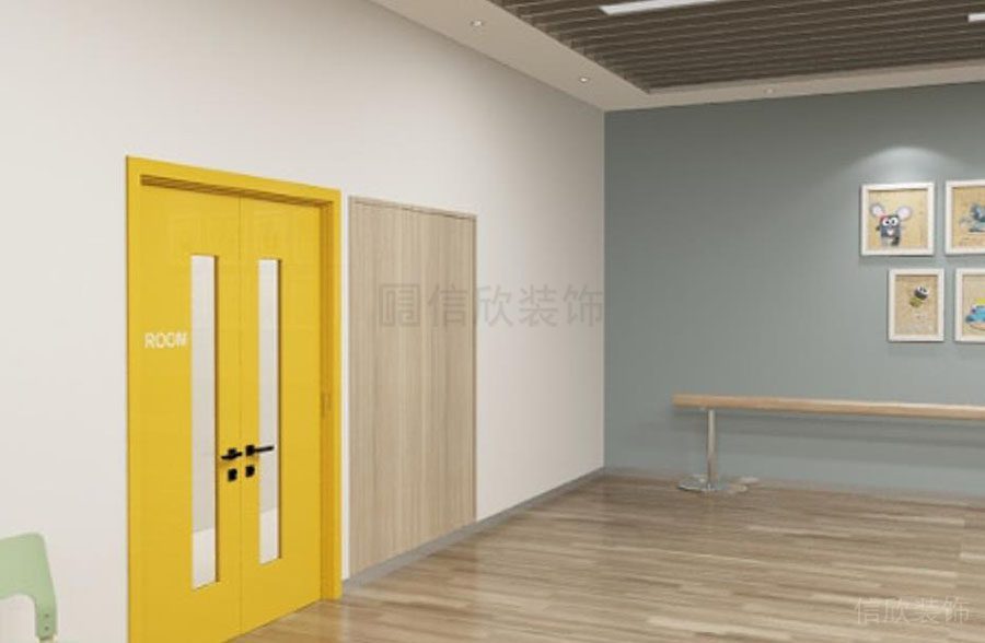 深圳罗湖黄贝岭舞蹈培训中心装修设计黄色木门