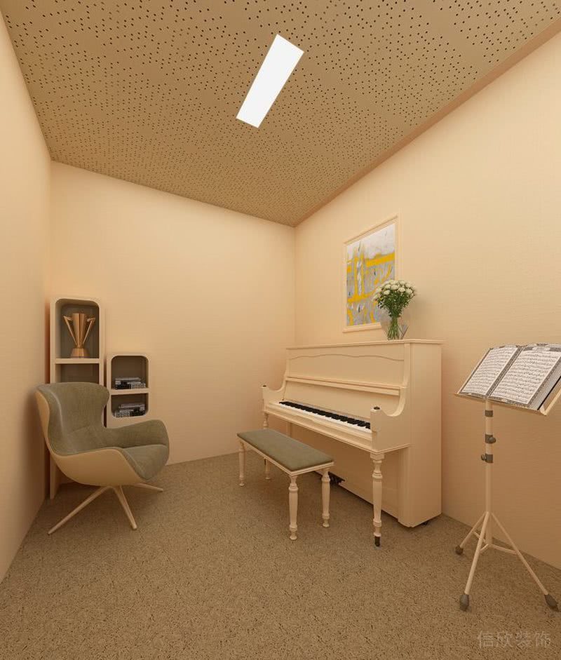 深圳爱思钢琴艺术学校黄色的钢琴房装修设计