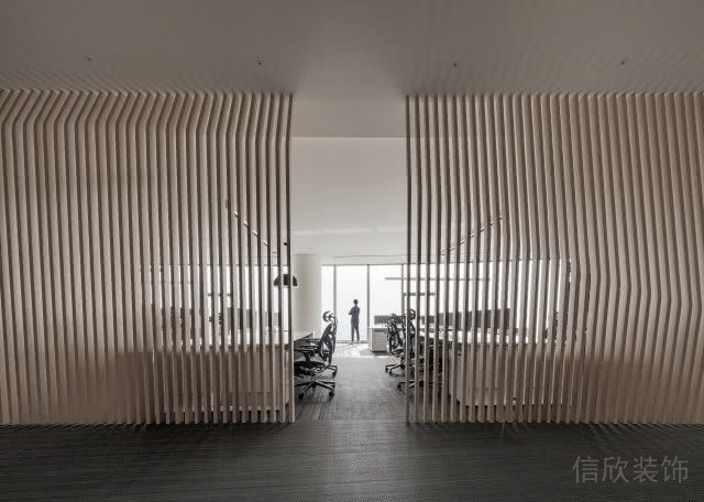 木纹铝方通屏风隔断效果图