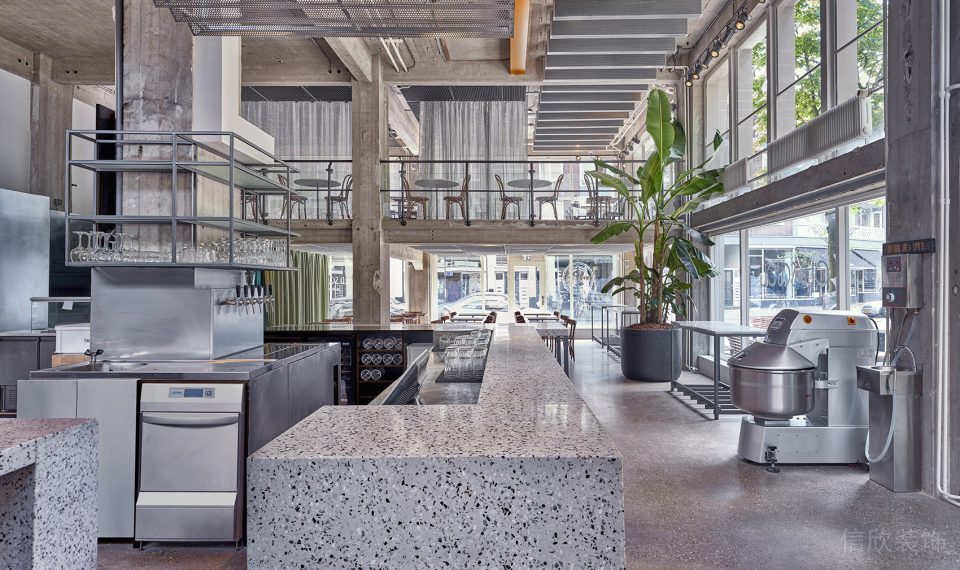 深圳宝安易尚中心灰色调工业风披萨店装修案例大厅效果图