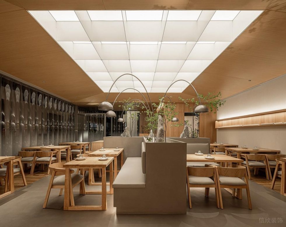 深圳龙岗阳光广场现代中式风格私房菜餐厅装修案例大厅效果图