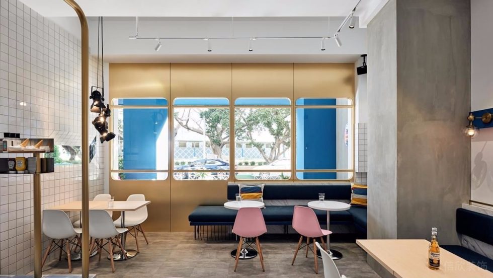 深圳龙华星河传奇天街网红现代风汉堡店装修案例内部用餐区效果图