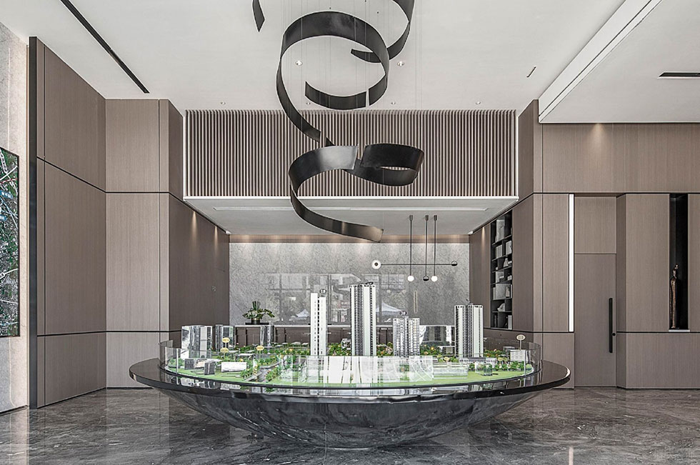 售楼处装修圆形大理石沙盘效果图