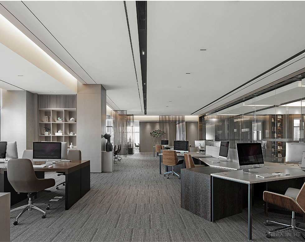 深圳福田卓越世纪中心800平方米现代新中式风格办公室装修案例办公区