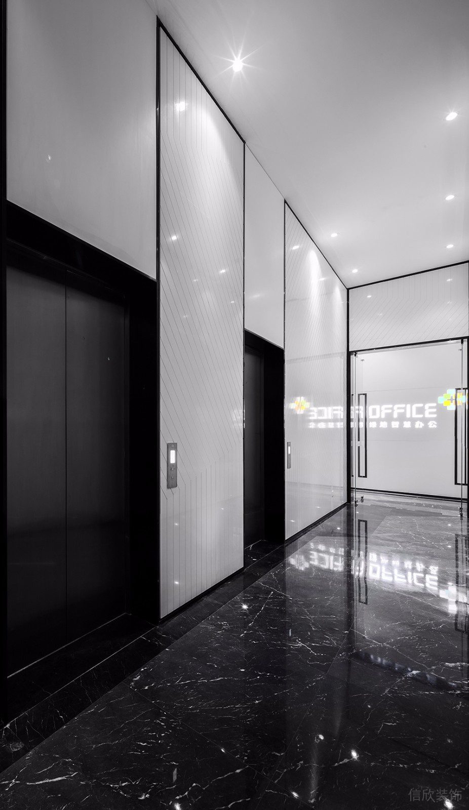 深圳南山海翔广场1500平方米简约科技风办公室装修案例电梯厅