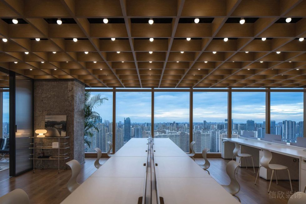 大新时代大厦北欧时尚风格办公室装修设计方案 木头格栅吊顶