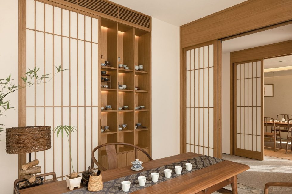 日式原木风茶室素雅包厢装修设计