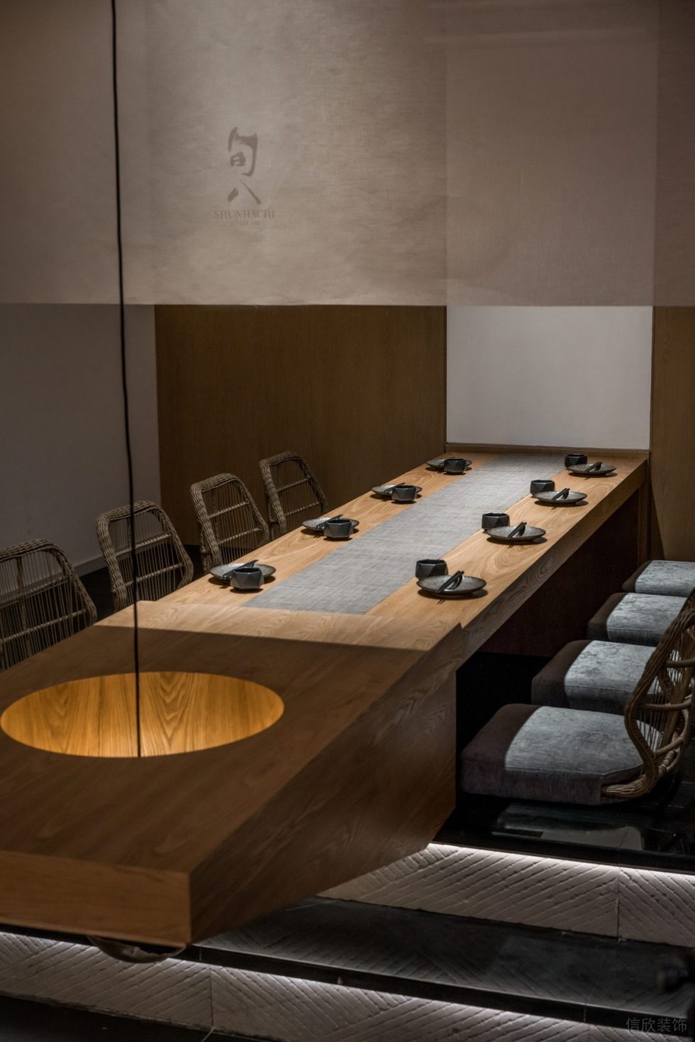 日式原木风餐厅编织藤椅装修设计