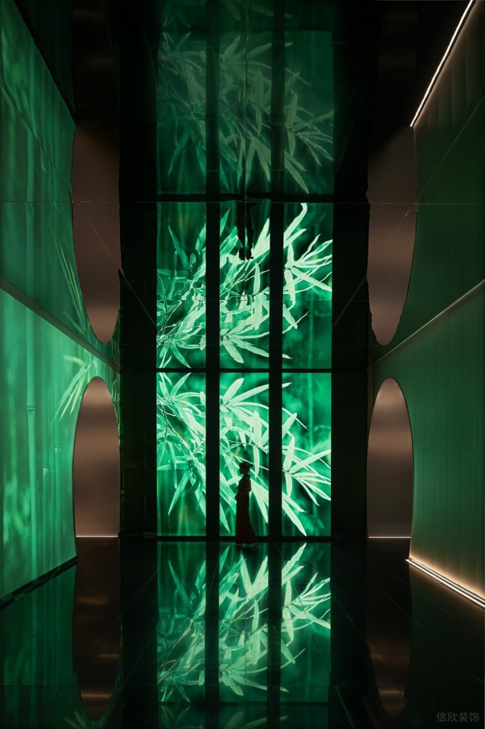 深圳龙华日式风格餐厅绿色精致走廊设计装修
