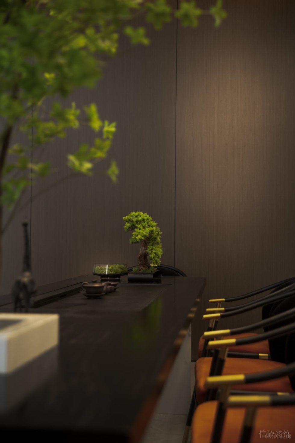 深圳龙华新中式风格餐厅茶室实木扶手椅子装修设计
