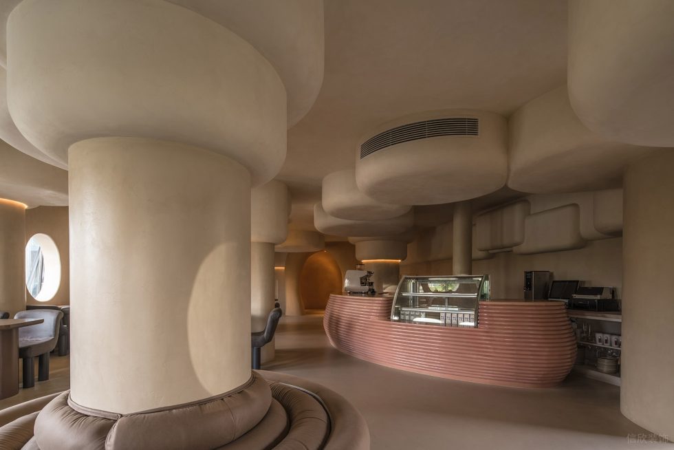 深圳南山洞穴造型餐厅弧线吧台装修设计