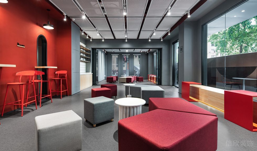 深圳市南山区中洲控股金融中心红色主调办公室装修设计方案 接待区
