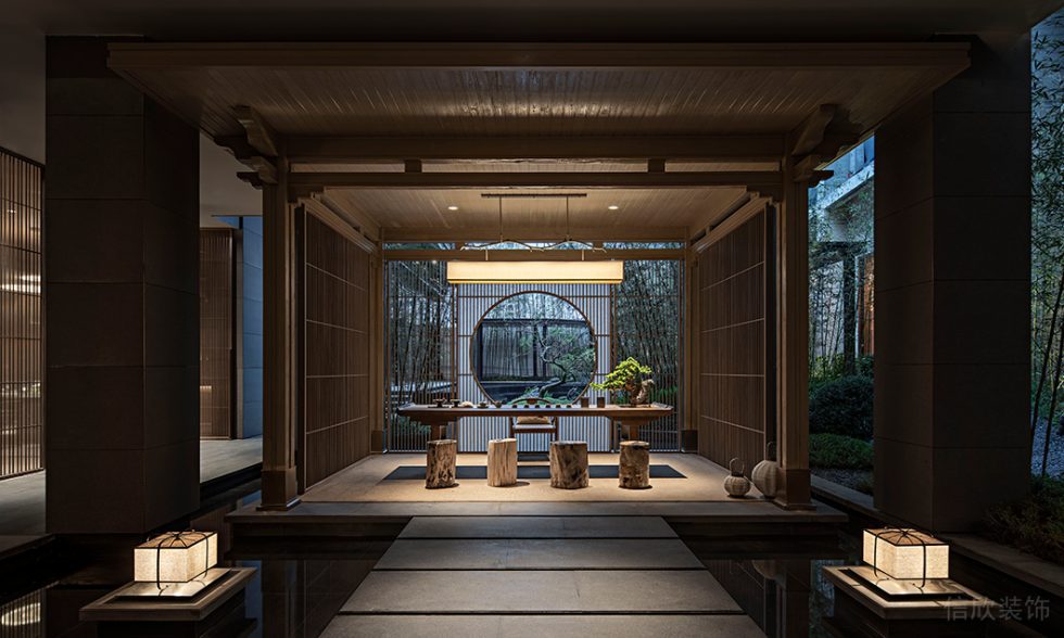 新中式风中餐厅卡座品茶区装修设计