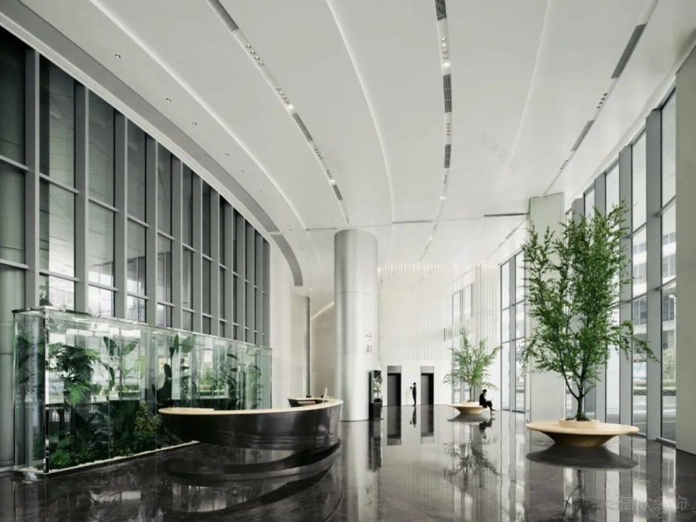 高级现代风办公室装修案例绿色生态大堂