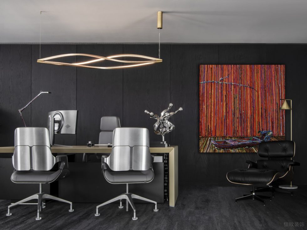 时尚金属风办公室装修设计 银色金属科技感办公室