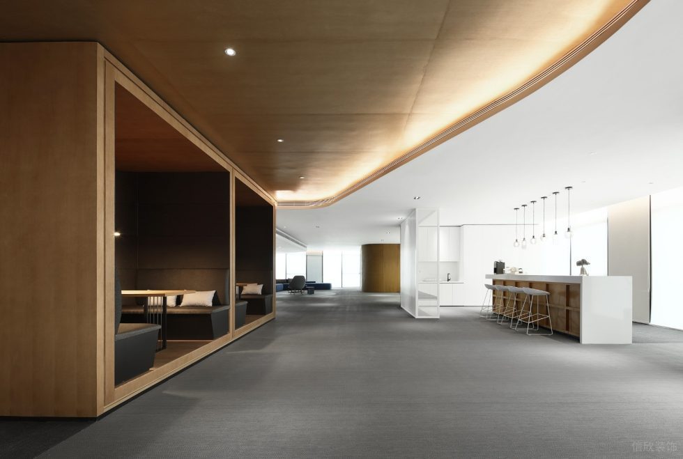 现代淡色系风格办公室装修案例纯白色茶水休闲区吧台