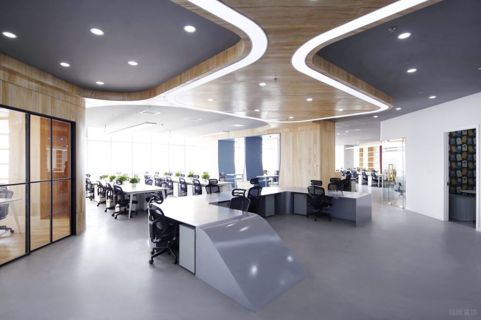 现代原木风办公室装修设计素色办公大厅