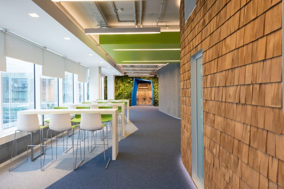 多彩现代风办公室装修设计白绿色吧台休息厅