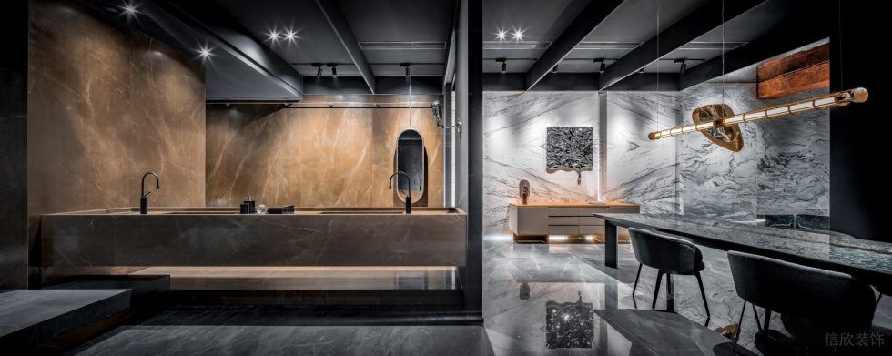 低奢时尚感岩板体验展厅装修设计 洗手间棕色岩板