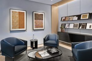 高级简约风办公室装修设计中性色接待室效果图