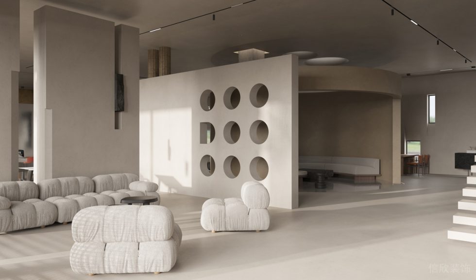 简约时尚风家居展厅装修设计案例 浅灰色软包布艺沙发