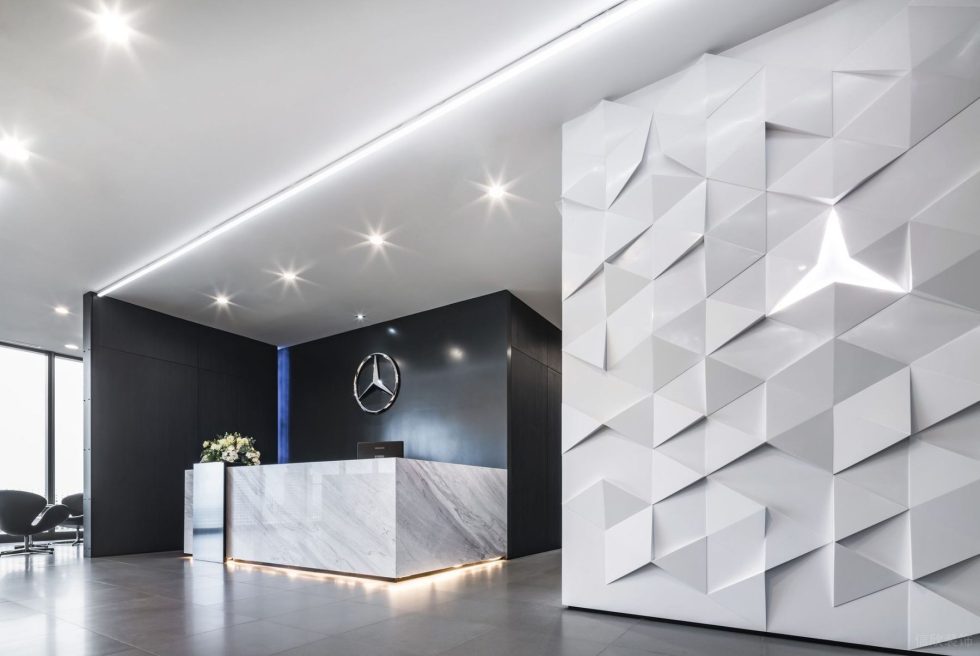 酷炫现代风办公室装修设计白色大理石前台
