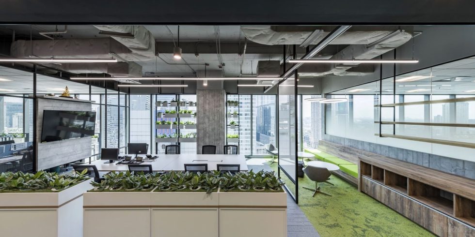 酷炫现代风办公室装修设计灰绿色办公厅