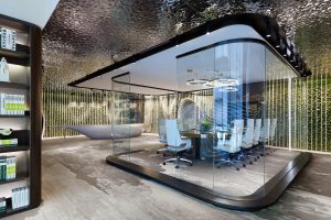 魔幻现代风办公室装修设计高级灰会议室效果图