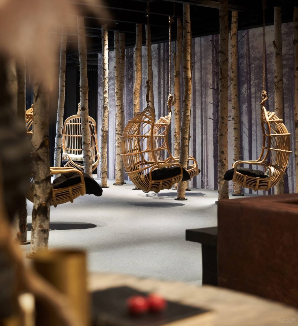 现代复古风花样生活馆展厅装修设计 木质藤编吊椅