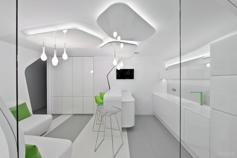 雅白现代风办公室装修设计白色调异形天花吊顶