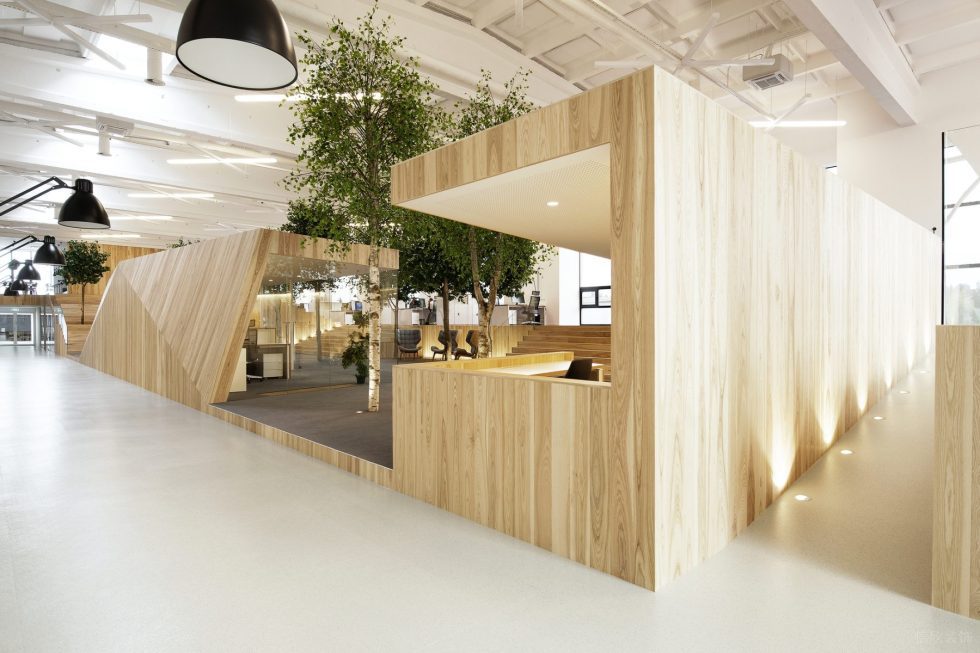 自然原木风办公室装修设计浅木色饰面板