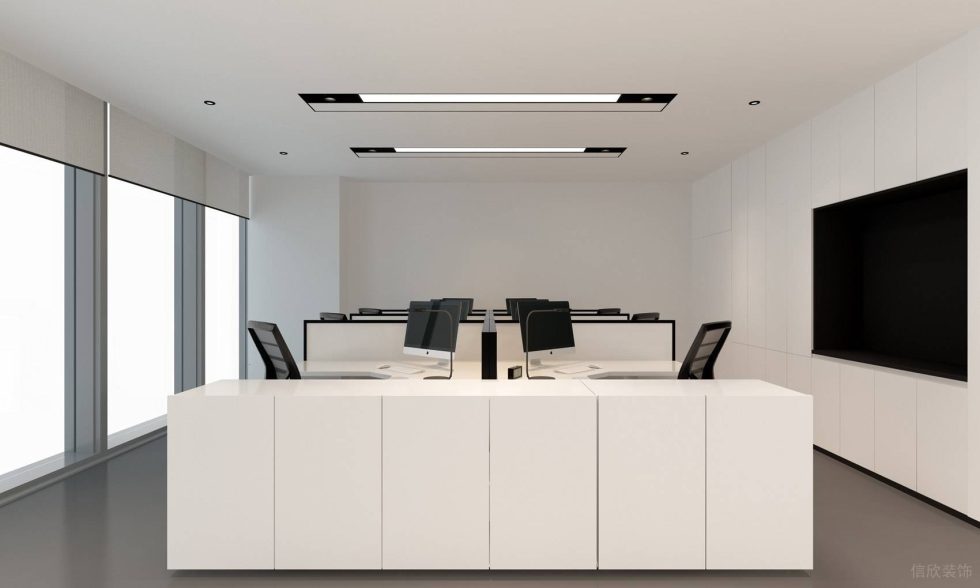 米白色极简风办公室装修设计白灰色财务部办公区