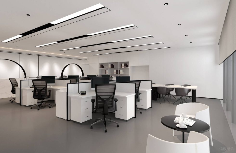 米白色极简风办公室装修设计灰白色办公区