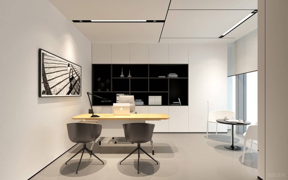 米白色极简风办公室装修设计灰白色总监办公室