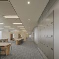 银灰色现代简约风办公室装修设计浅木色开放式办公区效果图