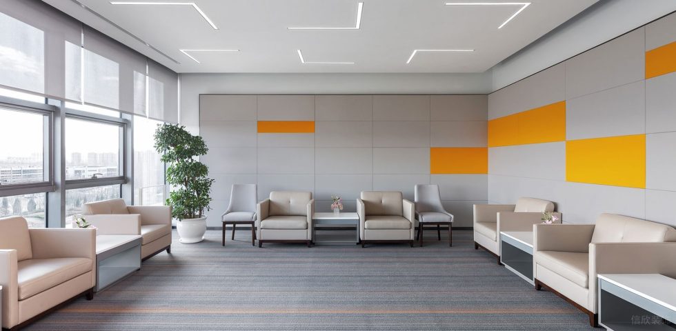 淡色现代风办公室装修设计浅灰色会客座谈室